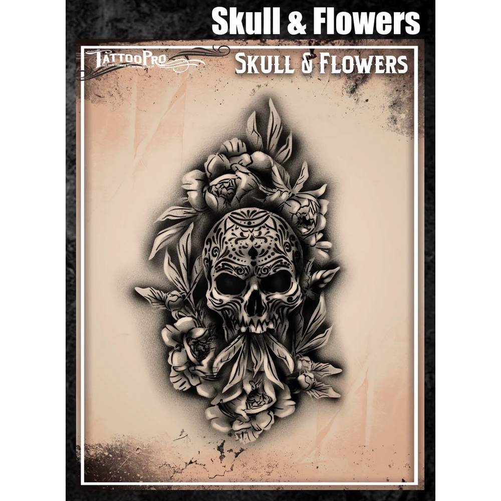Tattoo Pro Skull & Flower Stencil - 194