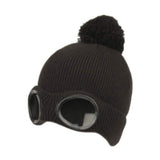 Winter Ski Beanie with Goggles and Sherpa Lining_black
