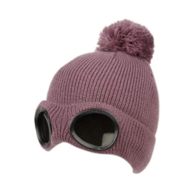 Winter Ski Beanie with Goggles and Sherpa Lining_lavender