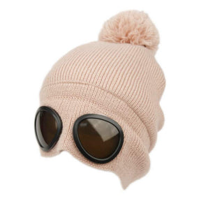 Winter Ski Beanie with Goggles and Sherpa Lining