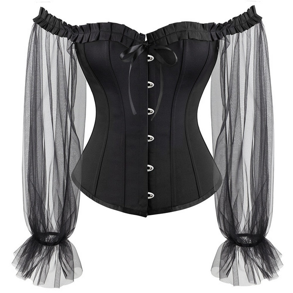 Black Corset With Veil Transparent Sleeves
