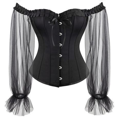 Black Corset With Veil Transparent Sleeves