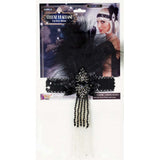 Flapper Headband with Feathers- Black