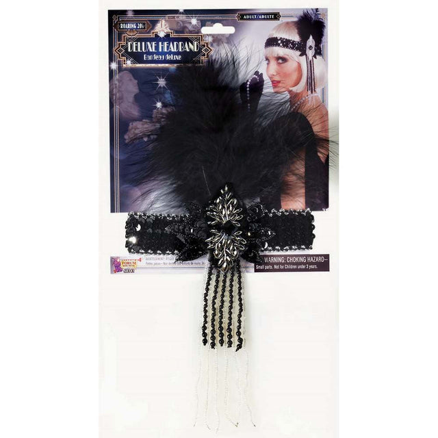 Flapper Headband with Feathers- Black