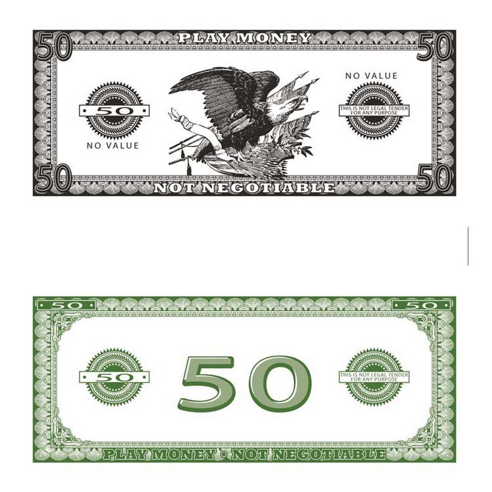 FAUX Billets 50 $ argent (50/Pq)