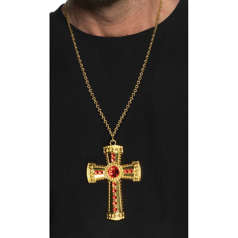 Gold Cross with red jewels