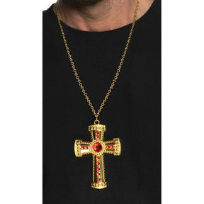 Gold Cross with red jewels