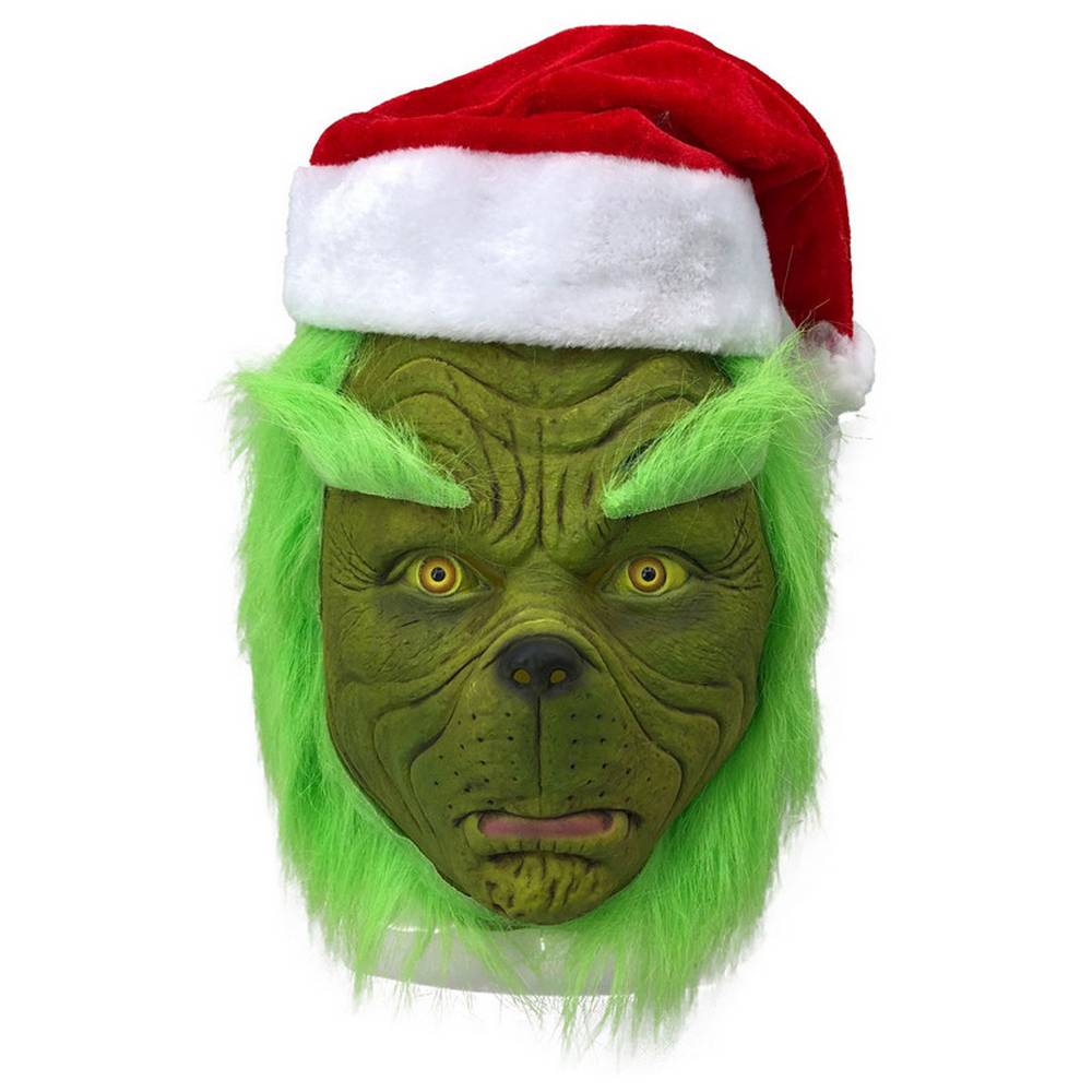 Masque en latex vert Grinchy avec chapeau