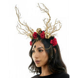 Goth Skull Headband with branches and flowers