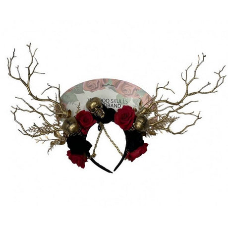 Goth Skull Headband with branches and flowers