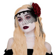 Black Mesh Headband With Red Flower, 20's, Burlesque
