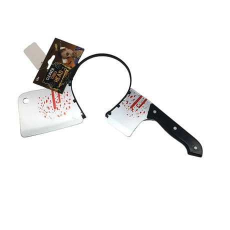 Bloody Meat Cleaver Through Head Headband – Scary Halloween Horror Costume Prop