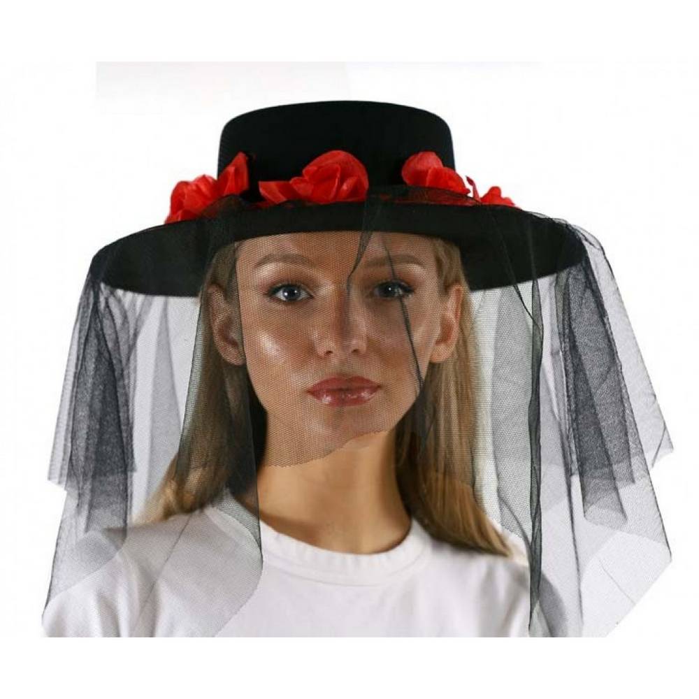 Day of the Dead Hat with flowers and veil