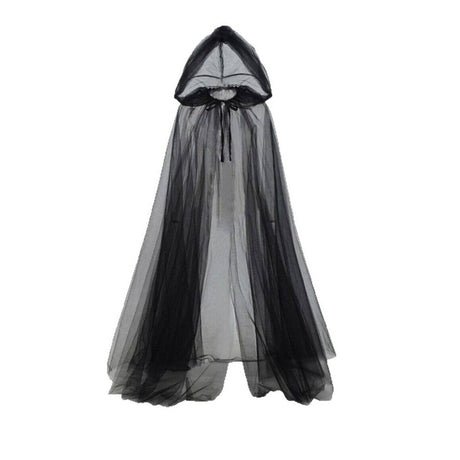 Black Hooded Gauze Cape - Adult