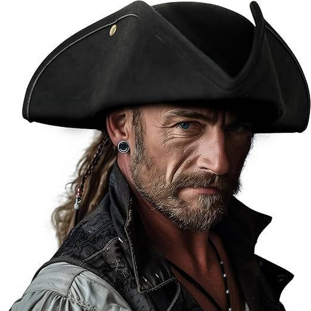 Black Pirate leatherlike Tricorn Hat