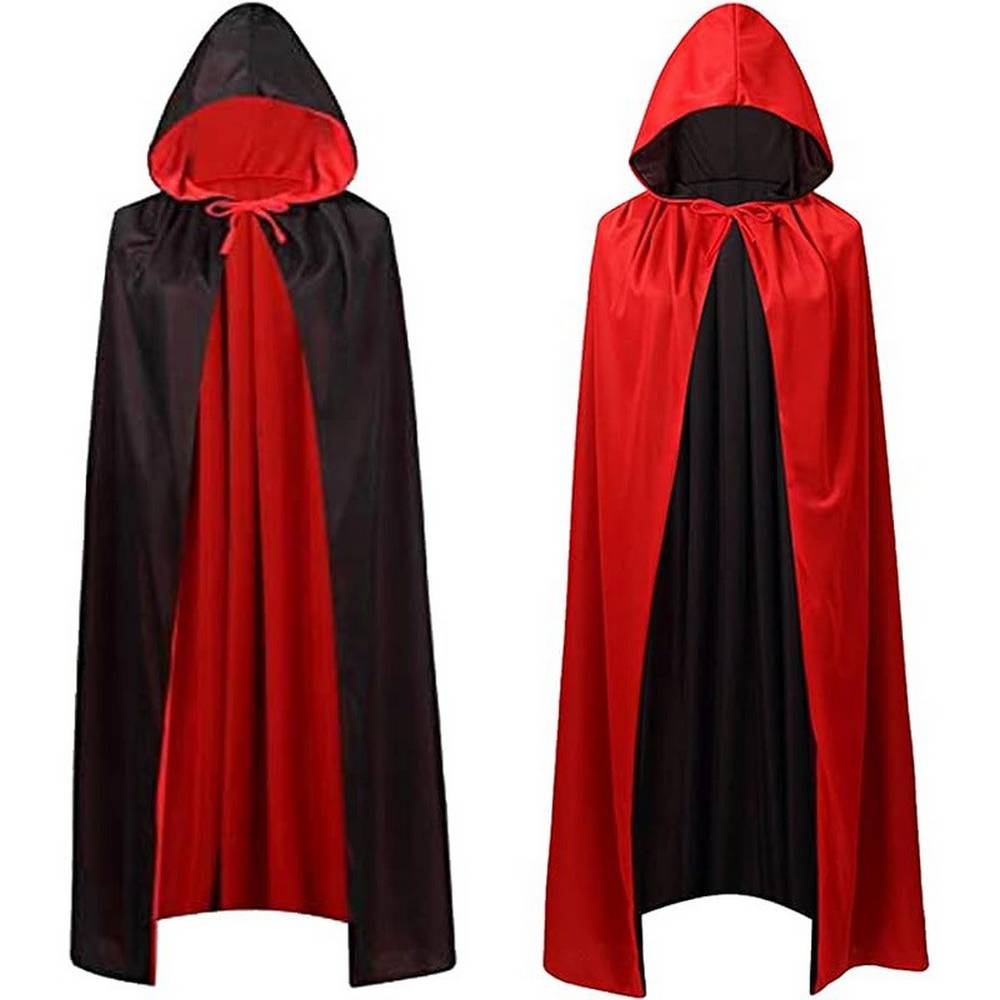 Cape réversible à capuche noire et rouge