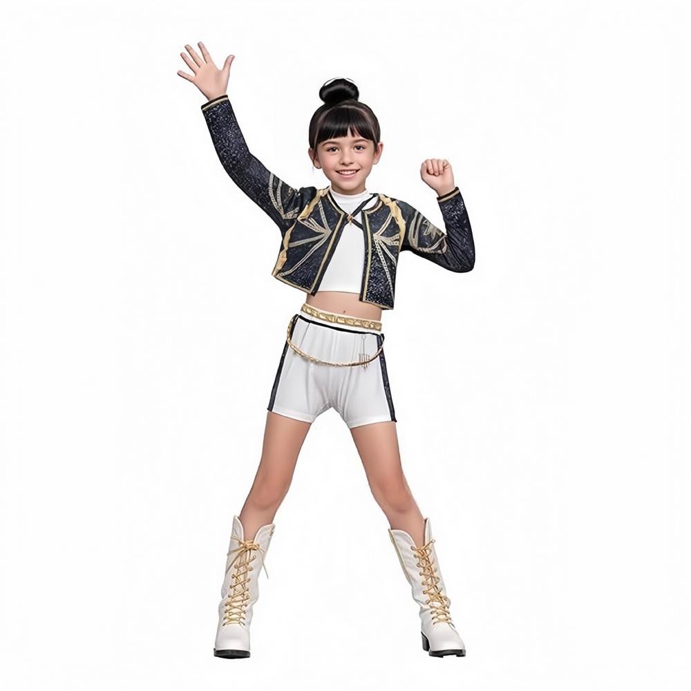 R idole pop leader costume cosplay guerrière blanc et noir - enfant