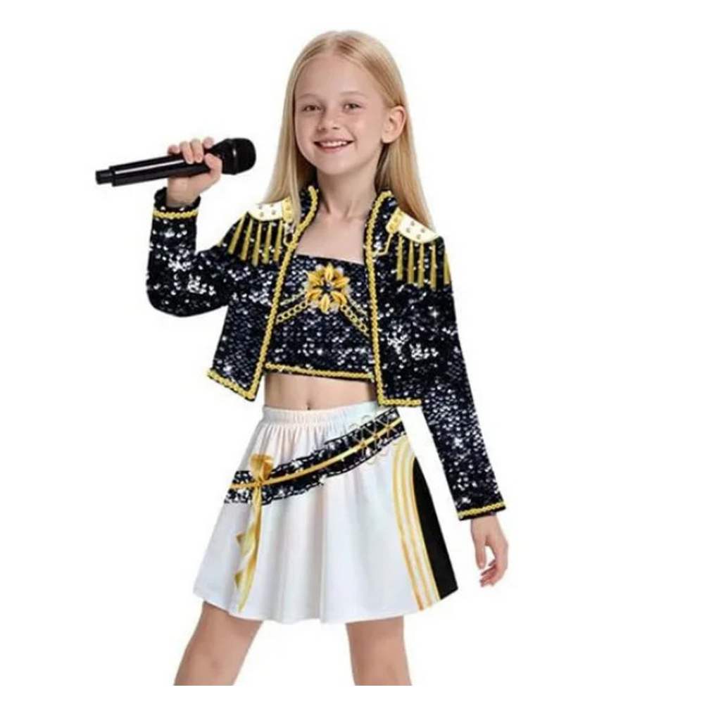 M idole pop danse costume noir et blanc guerrière - enfant