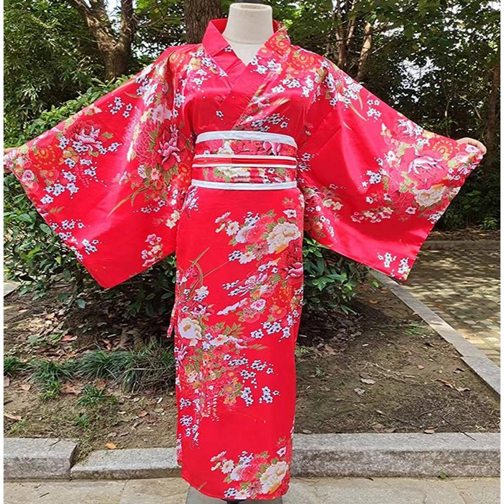 Déguisement de kimono floral rouge