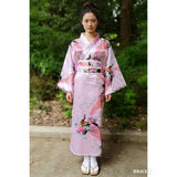 Peignoir kimono à motif floral et grues rose