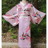 Peignoir kimono à motif floral et grues rose
