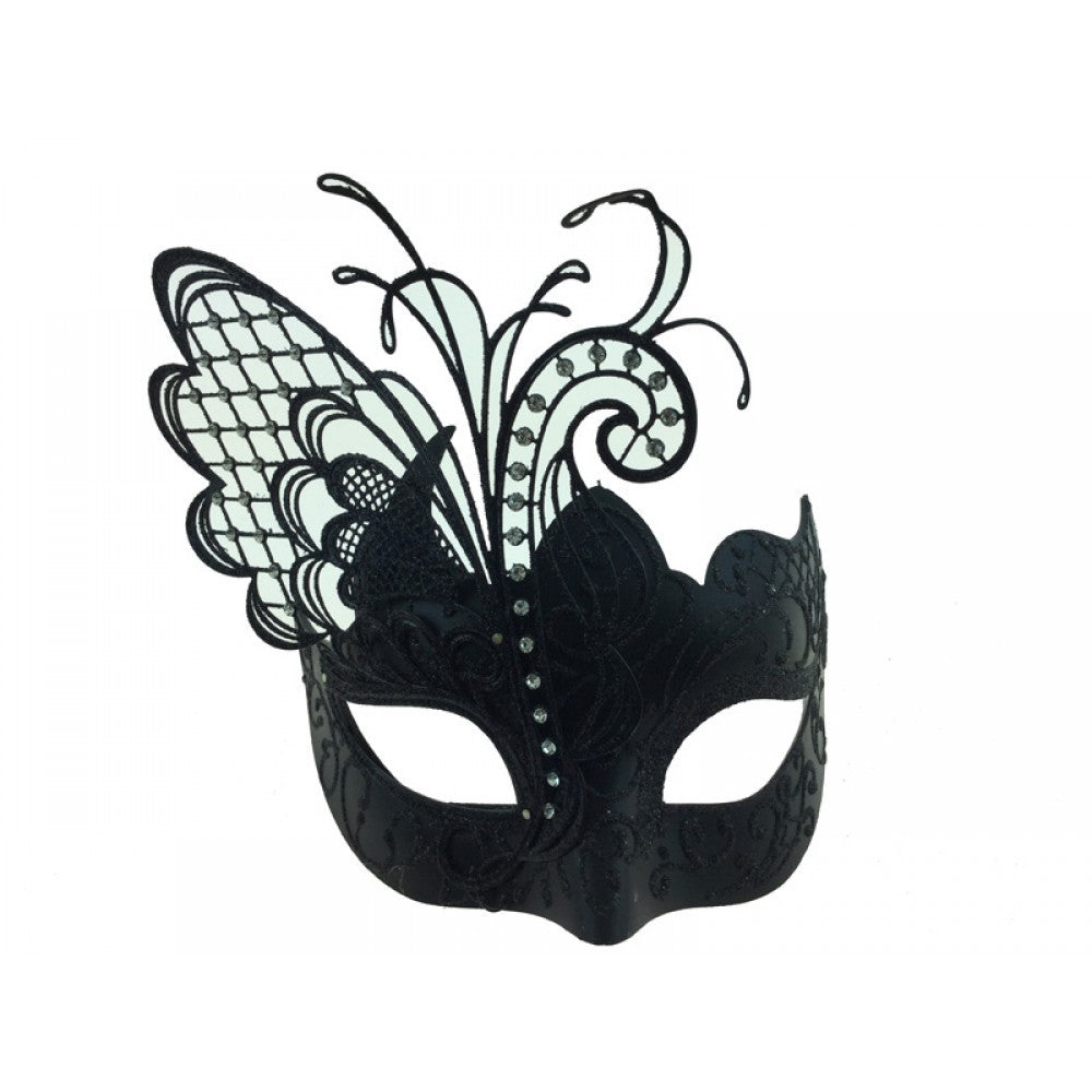 Black Metal Venetian Mask With Ornament and Rhinestone, Masquerade, Party