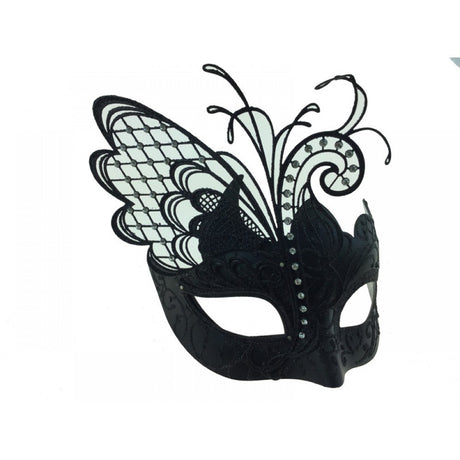 Black Metal Venetian Mask With Ornament and Rhinestone, Masquerade, Party