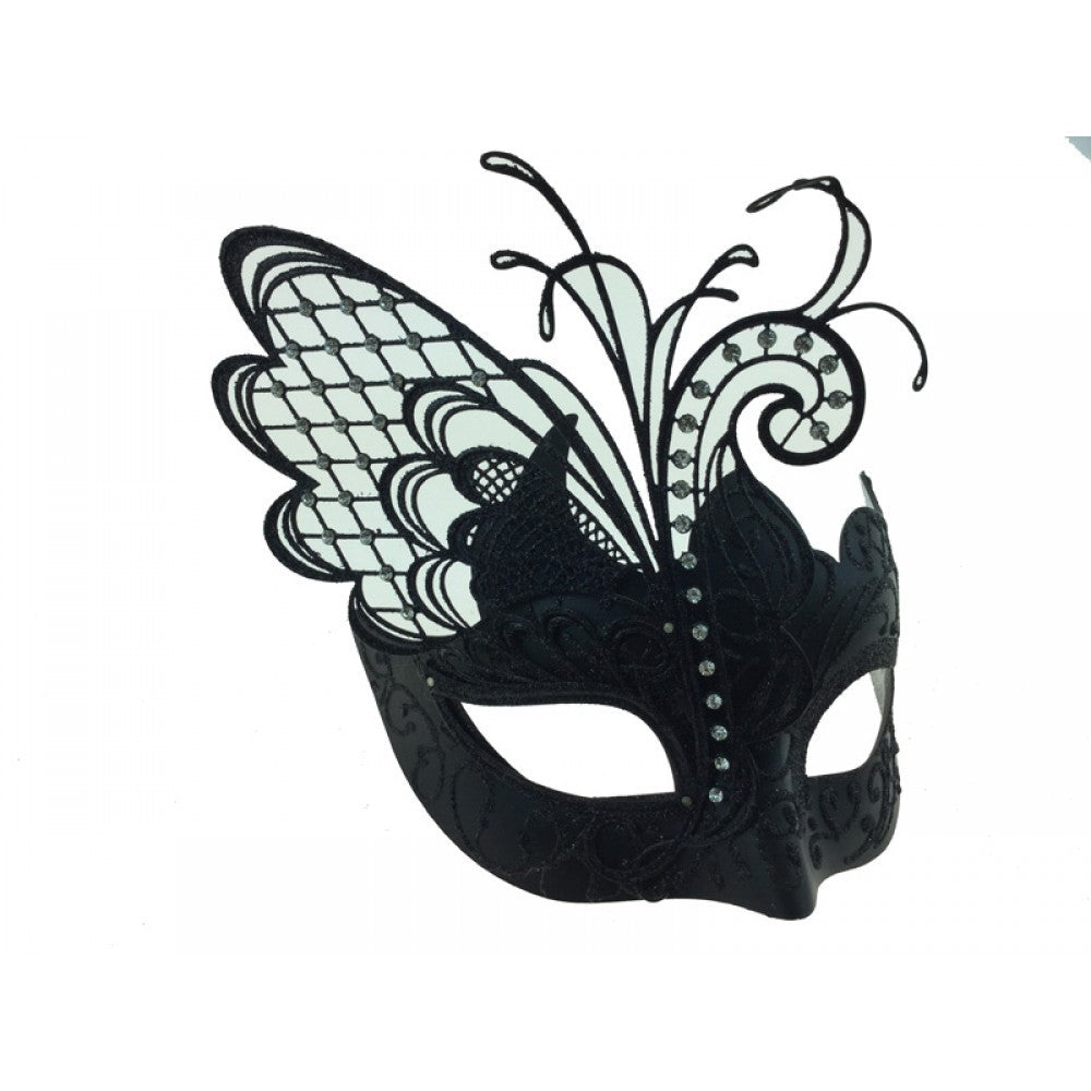 Black Metal Venetian Mask With Ornament and Rhinestone, Masquerade, Party