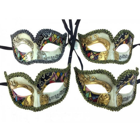 Venetian Mask with trim and music notes - assorted
