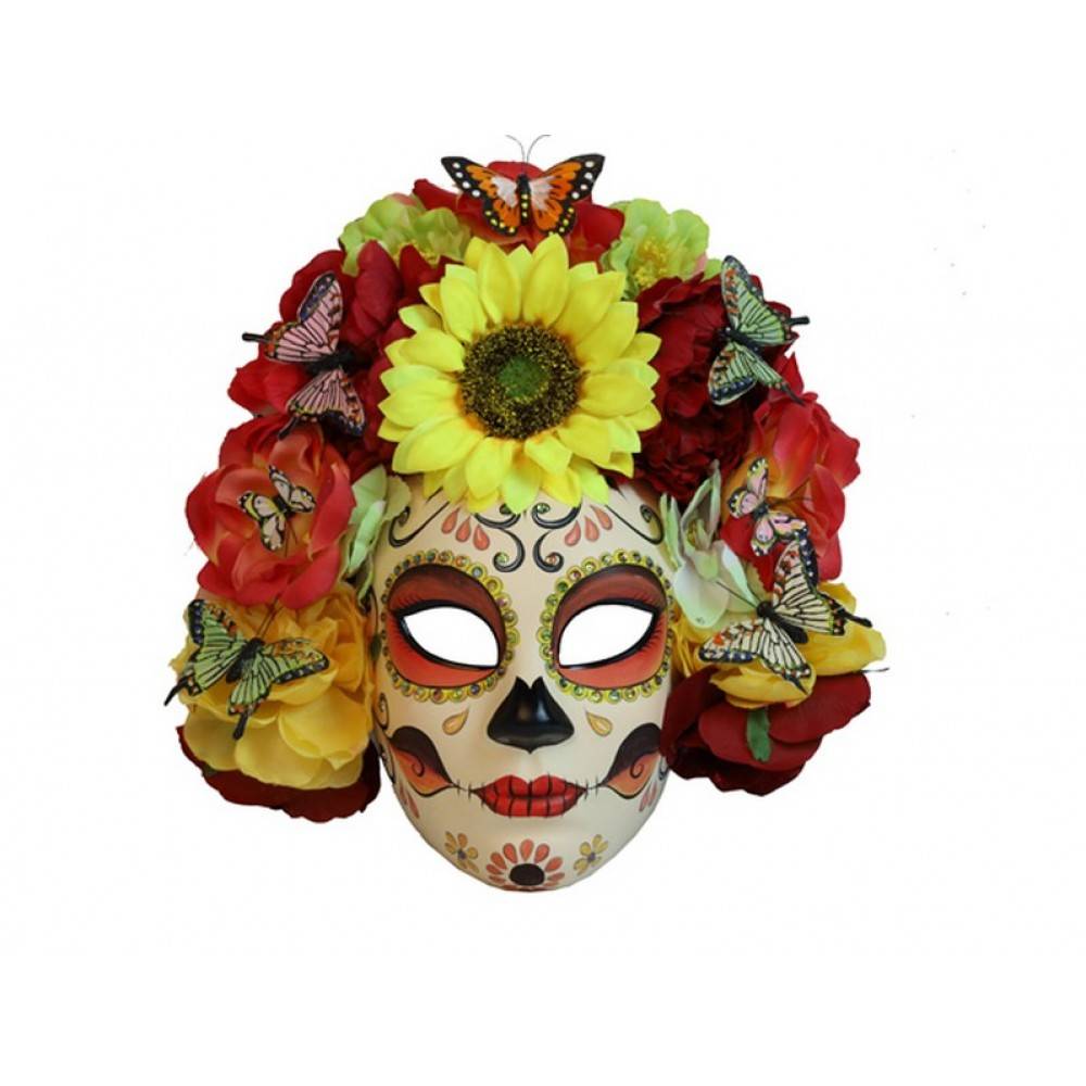 Mask with silk flowers and butterflies - Day of the Dead