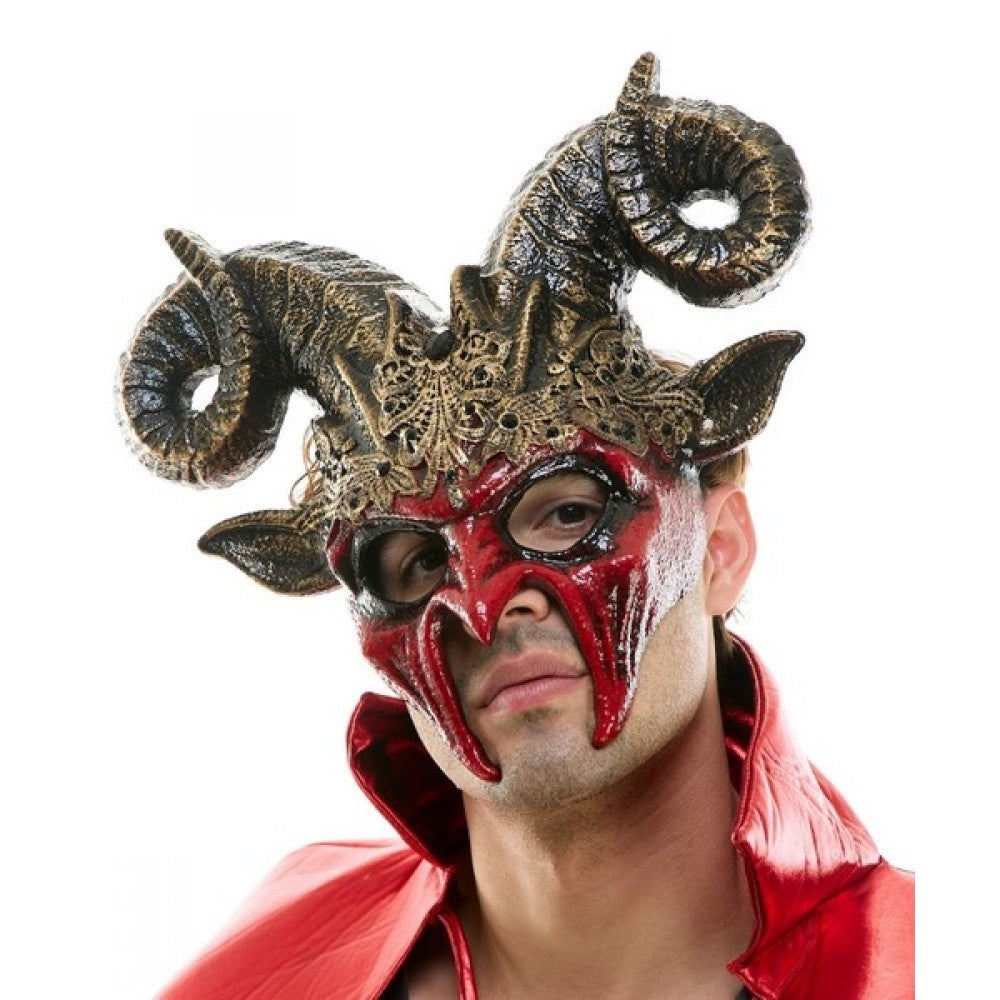 Red Devil Mask with Gold Lace