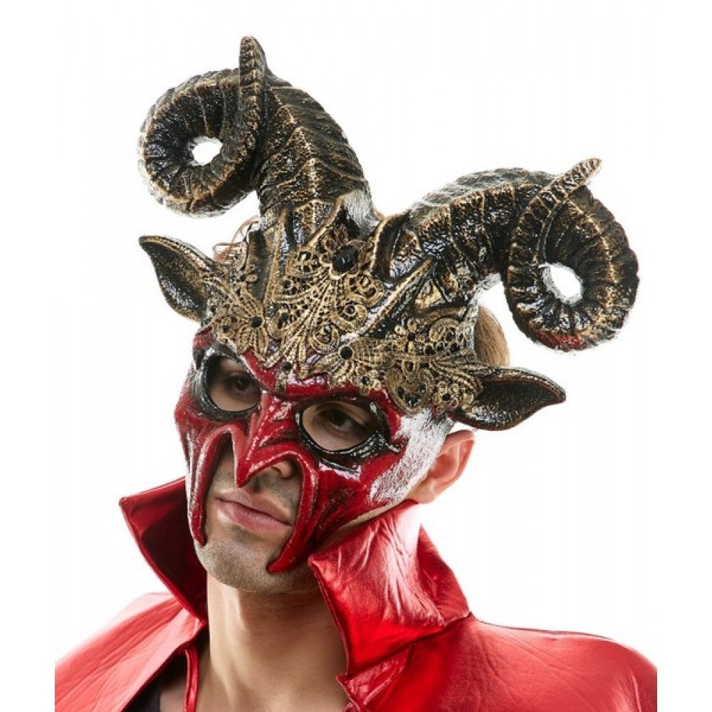 Red Devil Mask with Gold Lace