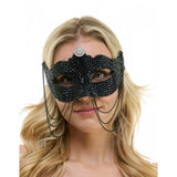 Black Rhinestone Half-Mask with Black Pearls,venetian