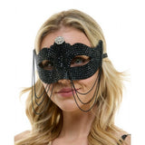 Black Rhinestone Half-Mask with Black Pearls,venetian
