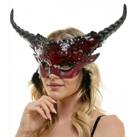 Plumes Voodoo Mask with Horns and earrings