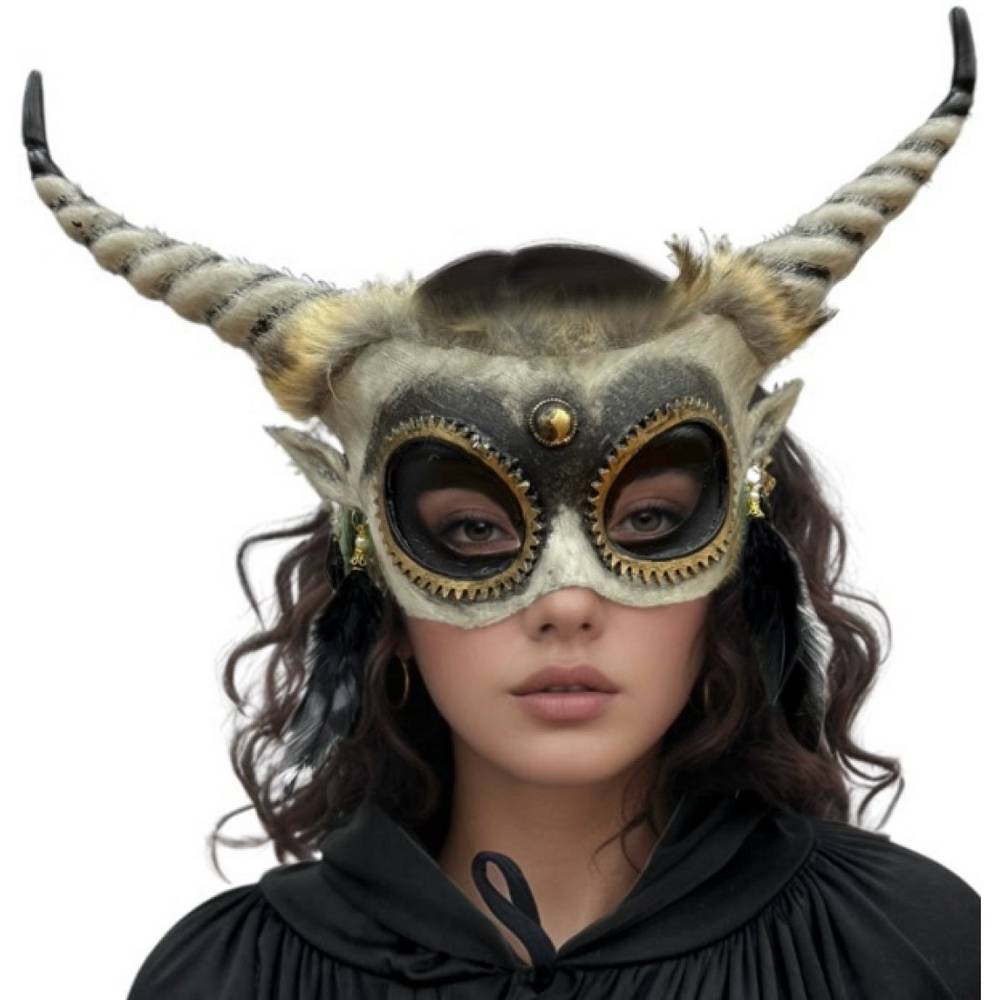 Horned Voodoo Devil Mask with Horns