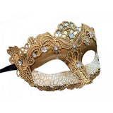 Masque vénitien craquelé avec dentelle et strass/brillants 