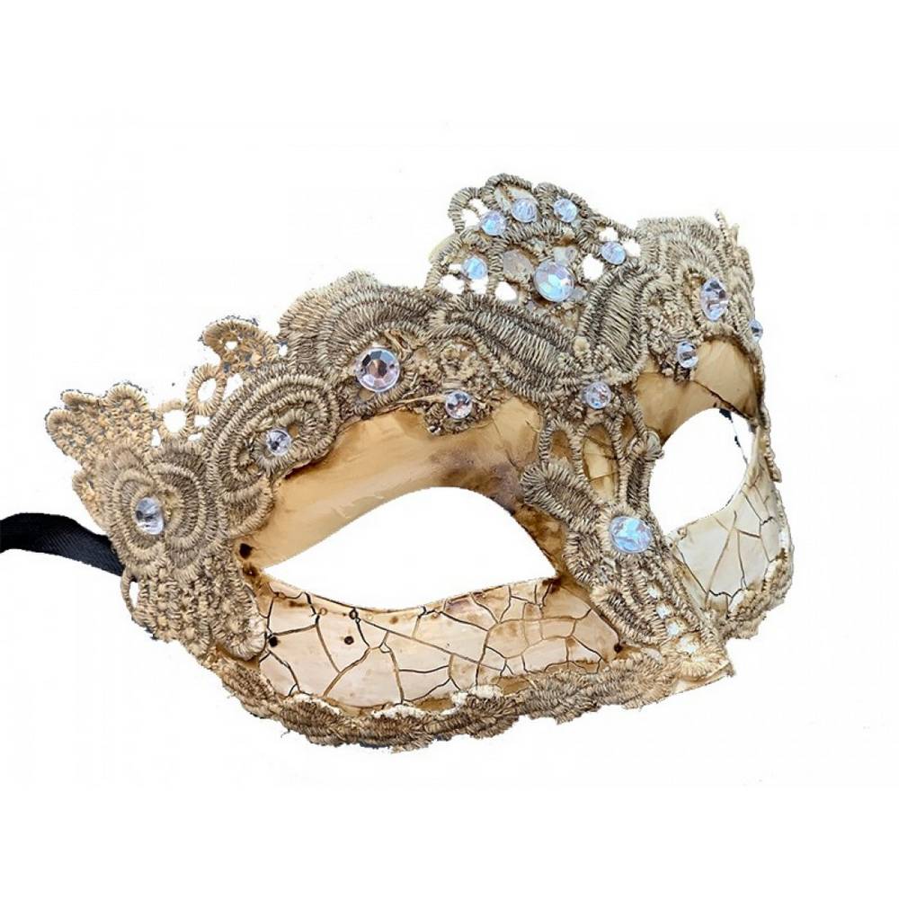 Masque vénitien craquelé avec dentelle et strass/brillants 