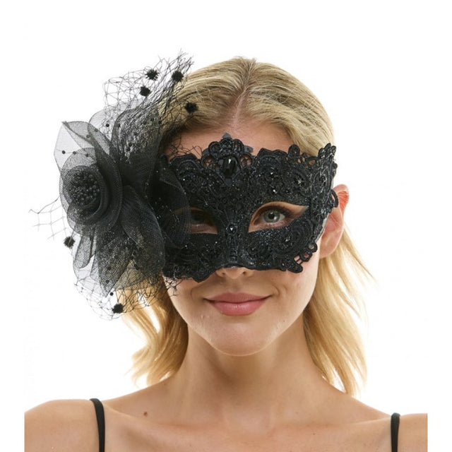 Masquerade Fairy Lace Mask With Flower Ornament