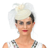 Vintage 1920s Fascinator Hat with mesh veil, pearls and flower
