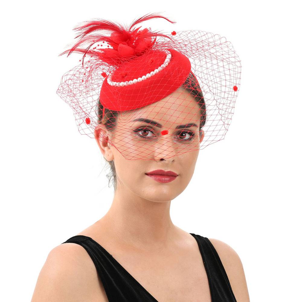 Vintage 1920s Fascinator Hat with mesh veil, pearls and flower