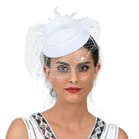 Chapeau bibi rétro des années 1920 avec voilette, perles et fleur