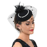 Vintage 1920s Fascinator Hat with mesh veil, pearls and flower