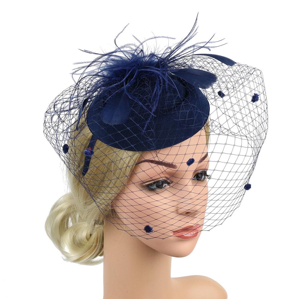 Gatsby Fascinator Hat with veil and feathers