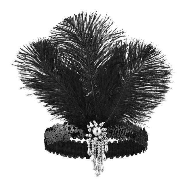 1920's Headwear With Feathers - Black