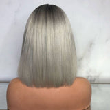 Natural Straight Bob Wig, Grey With Dark Root