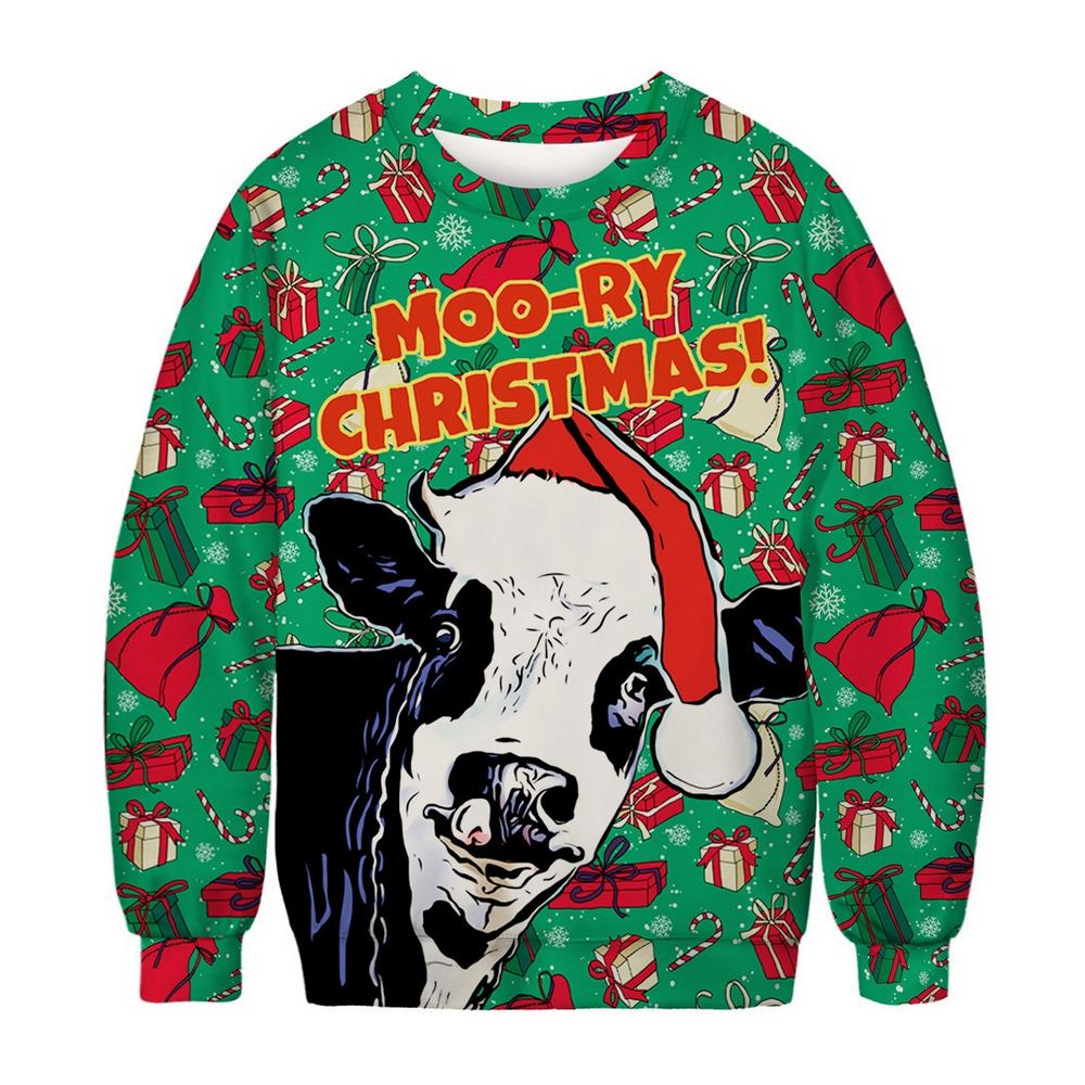 Pull vert de vache de Noël Moo-Ry Christmas