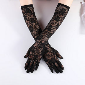 Ladie's Long Lace Gloves - Black,20's, Burlesque