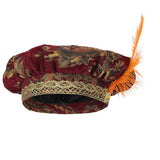 Béret de la Renaissance en tissu brocart avec plume - Adulte