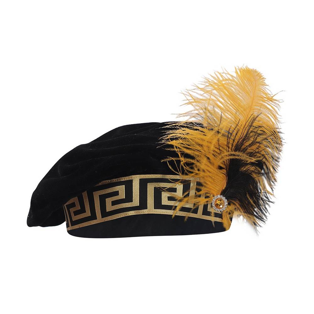 Renaissance Velvet Beret Hat with Feather Plume  - adult